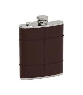 FLASQUE CUIR MARRON COUSU  INOX17CL